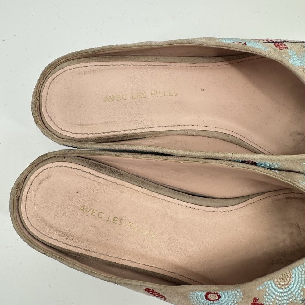 Avec Les Filles Beige Embroidered Floral Slip-On Mules - Picture 8 of 9